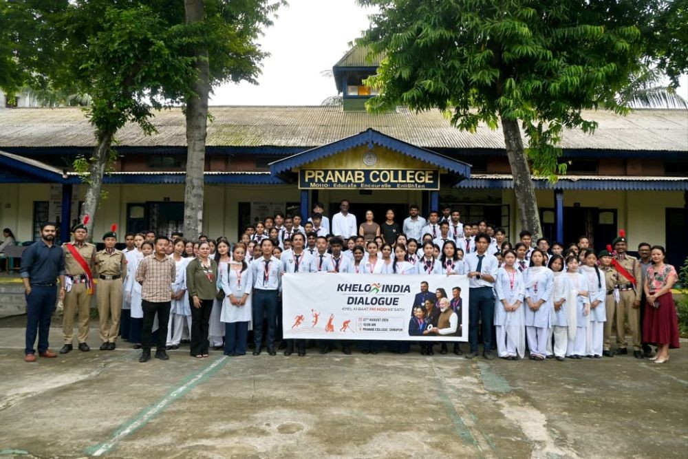 Officials along with the faculty and students during the Khelo India Samvaad 2026 held at Pranab College in Dimapur on August 27.
